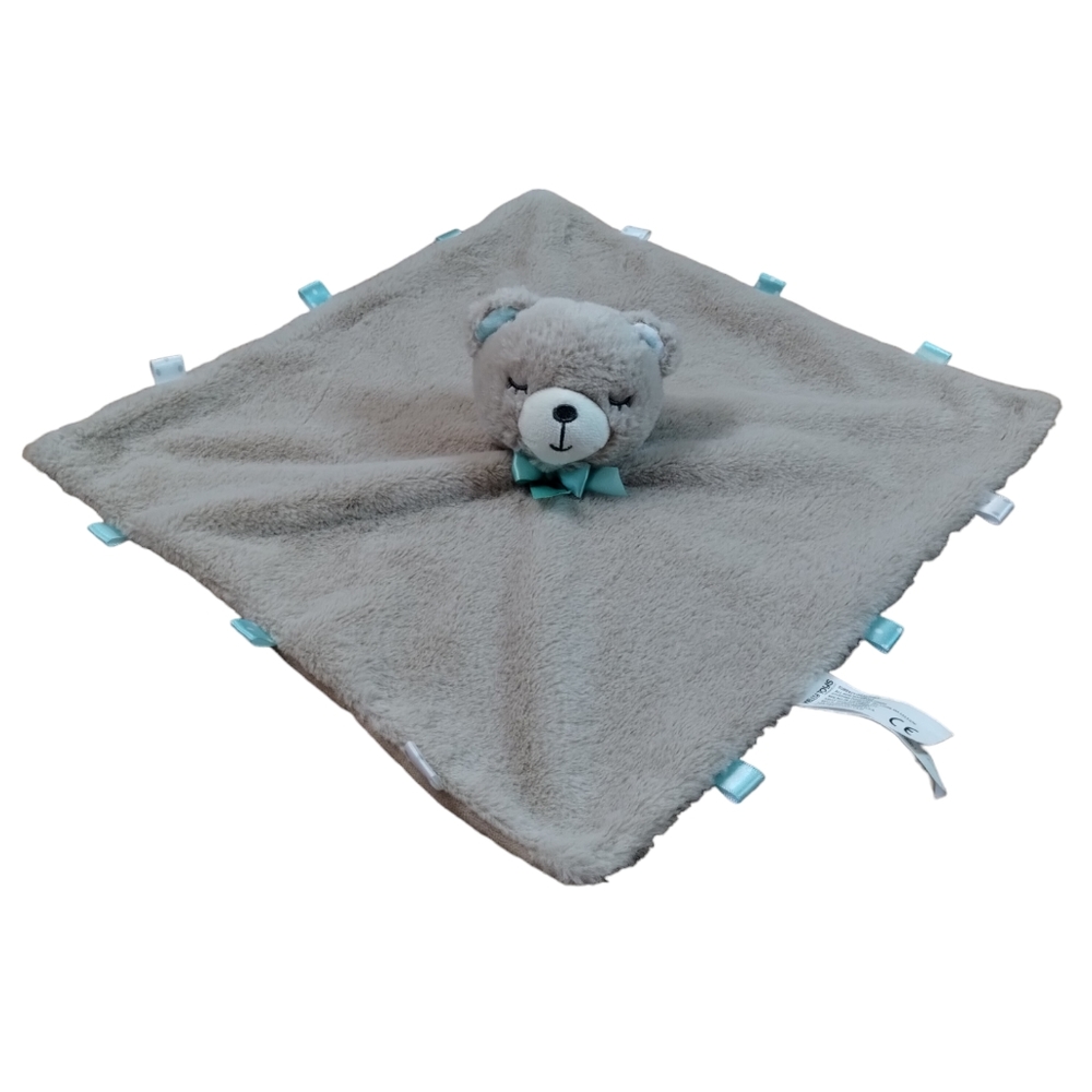 Kellytoy Security Blanket Brown Bear Minky Fleece Rattle Tags Lovey Baby Plush